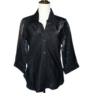 Stunning Vintage Aqua Blues Black Shimmer Top 3/4 Sleeves See Measurements